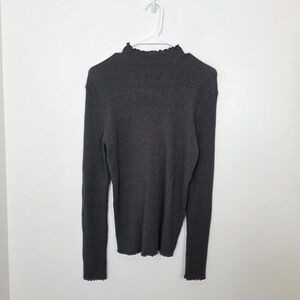 NWT‎ Dark Gray Fitted Lettuce Edge Mock Neck Quiet Luxury Sweater Top Size XL